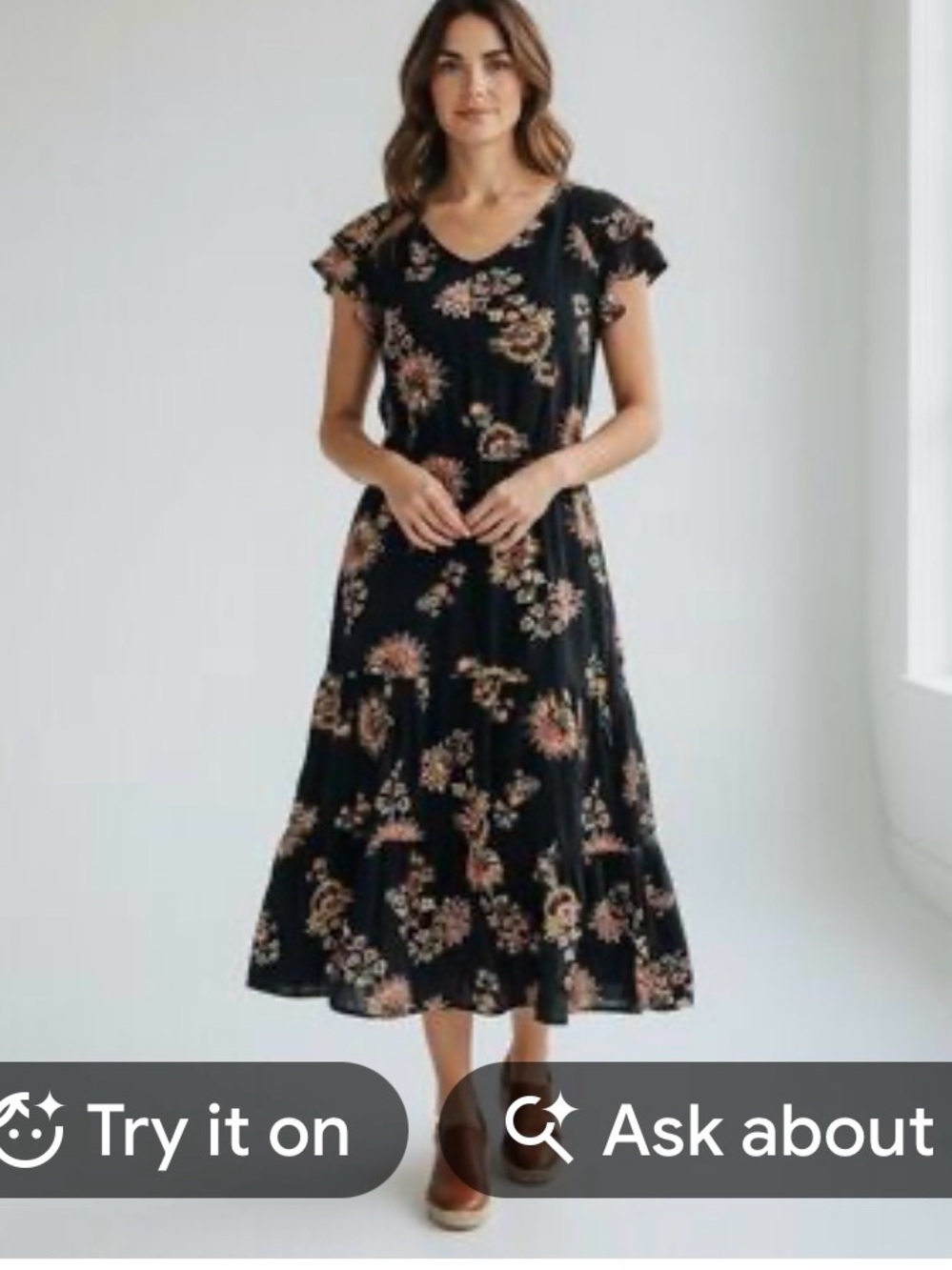 Old Navy Black Floral Print Midi Dress